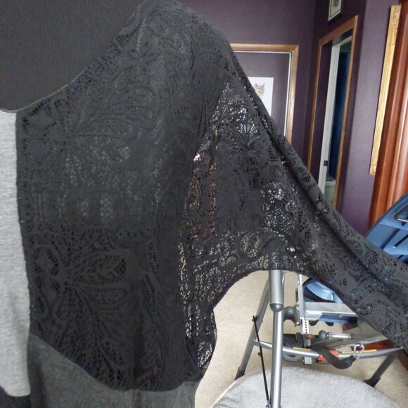 ARTISAN CRAFTED GOTH 80'S STYLE DOLMAN SLEEVE ASYMMETRICAL LACE TOP SHIRT XL - Picture 4 of 6